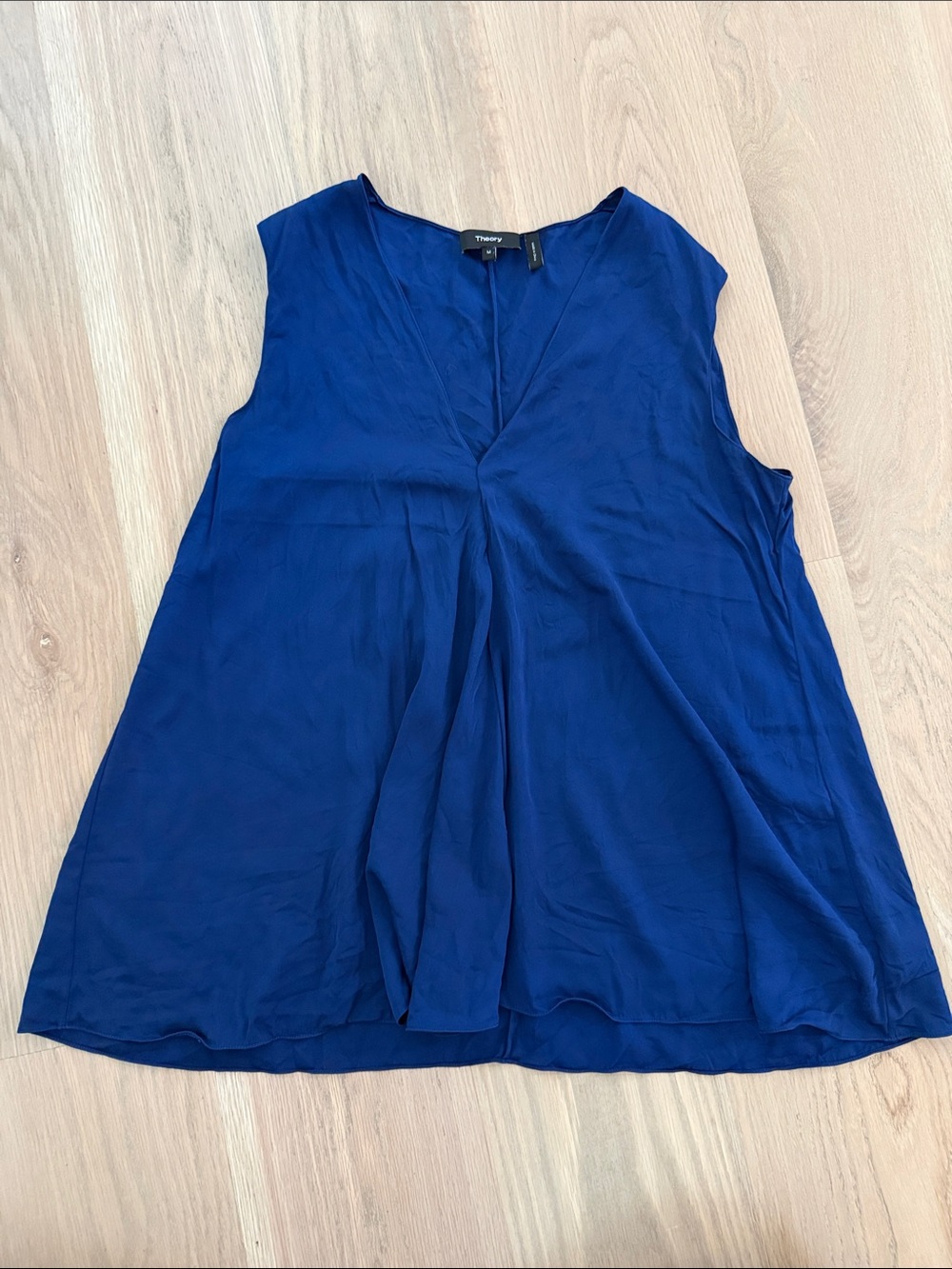 Theory V-Neck A-Line Silk Stretch Sleeveless Top Tank Royal Cobalt Blue Size M